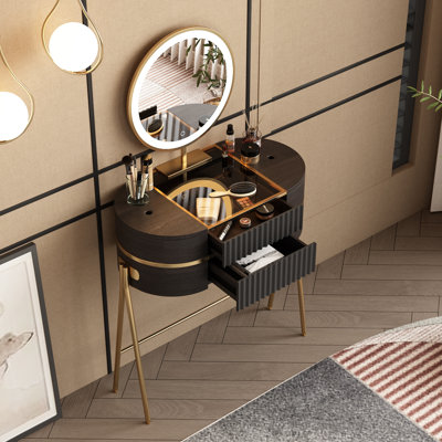 Manija Makeup Vanity,Glass Top by Everly Quinn