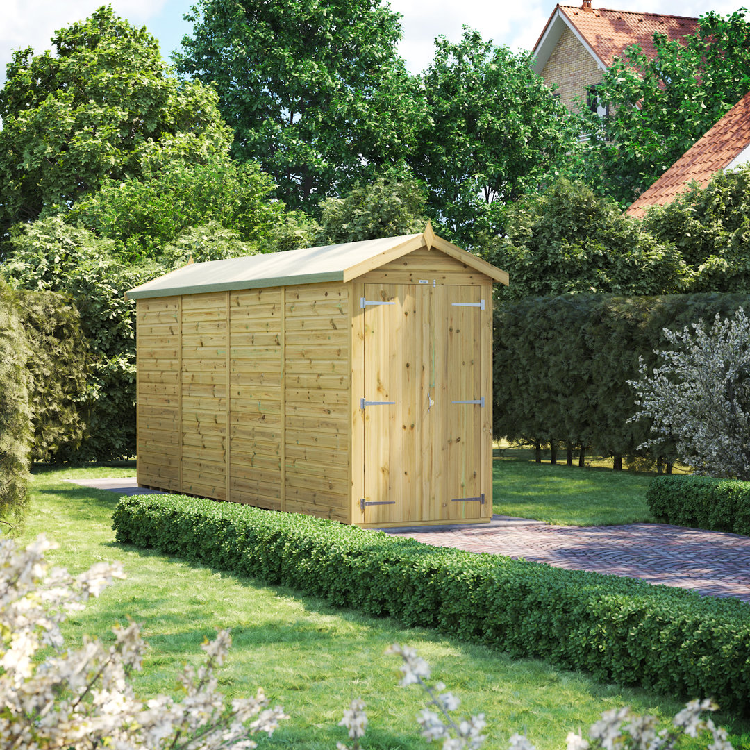 Powersheds 16 x 4ft Premium Pressure Treated Timber Windowless Apex Garden Shed, Double Doors