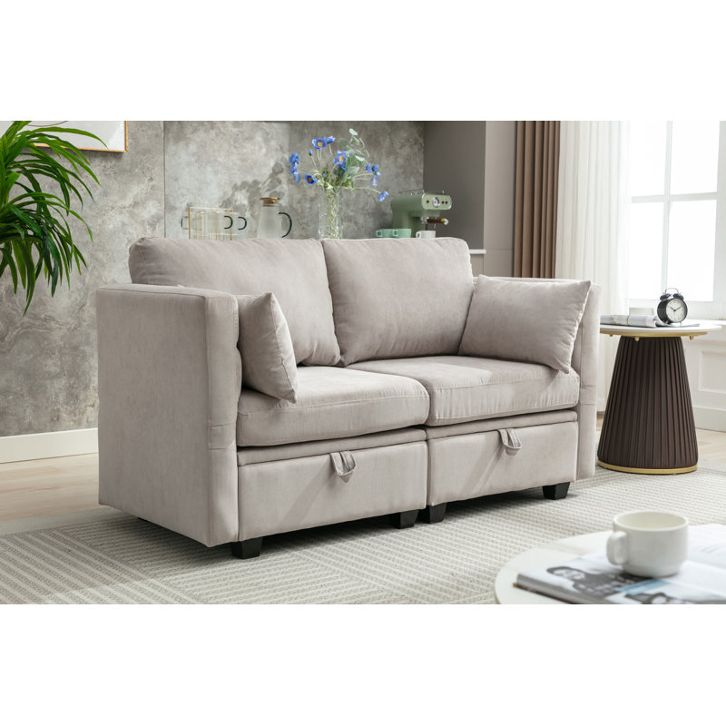 Calkins Loveseat Modular Sofa With Storage Seat, Adjustable arms&backrest, Light Gray