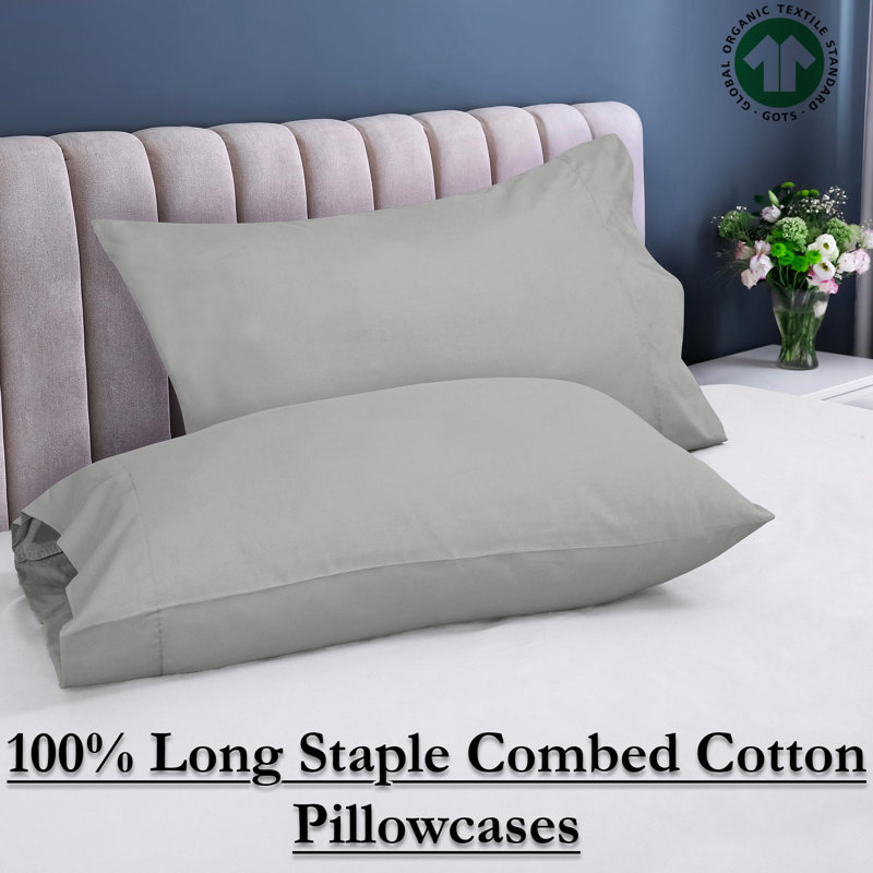 ROYALE LINENS 300 Thread Count 100% Long Staple Combed Cotton Pillowcases Set Of 2 -Ultra Soft -  Bed Pillow Cover - 20"x26" -Breathable, Cool & Crisp Percale Silver Pillow Cases