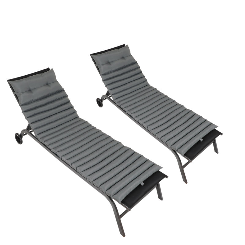 2PCS Set Outdoor Lounge Chair Cushion Replacement Patio Funiture Seat Cushion Chaise Lounge Cushion, Gray