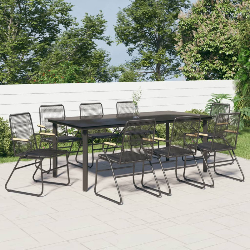 Wildon Home® 7 Piece Patio Dining Set Black PVC Rattan, 8, 78.7" L x 39.4" W x 29.1" H