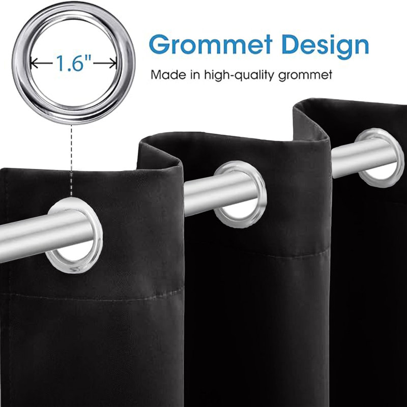 Luxury 230 GSM 100% Blackout Eyelet Room Darkening Curtain Pair, 228 W x 228 D cm, Black