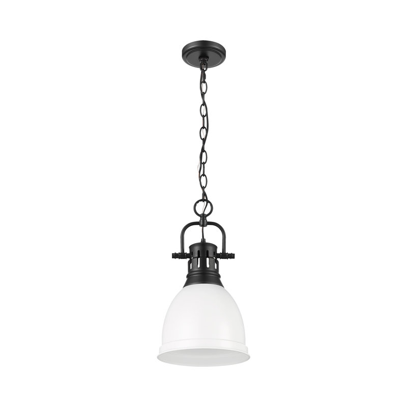 Luminaire suspendu 1 lumière avec chaîne Cajoux, H 8,875 po x l 8,875 po, Blanc mat, Noir mat