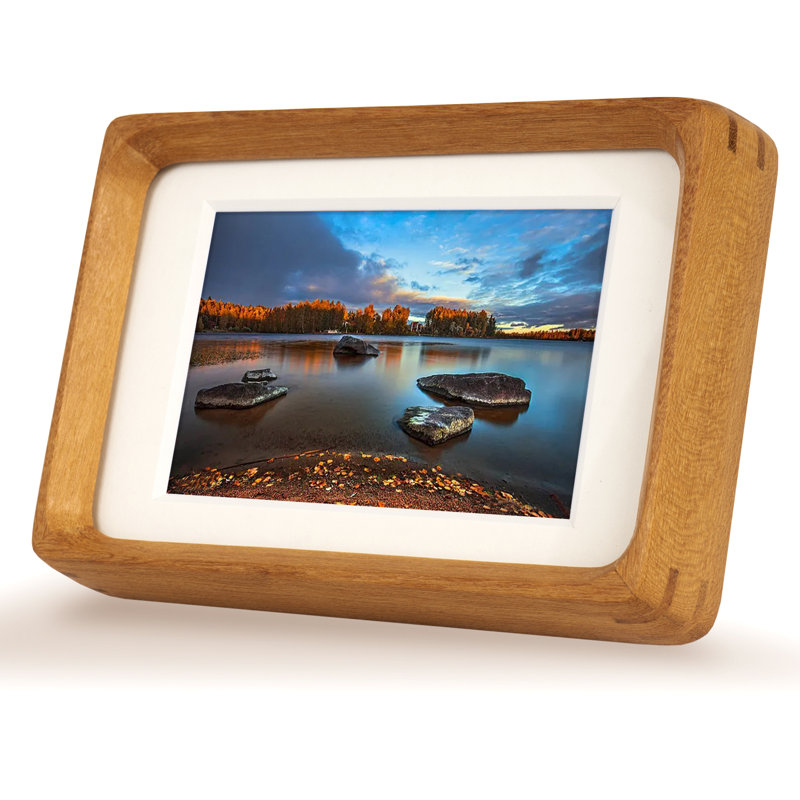 Wood Picture Frame with Mat, Desk or Wall Display Mid Century Rounded Edge Picture Frames, Teak, 8" H x 6" W