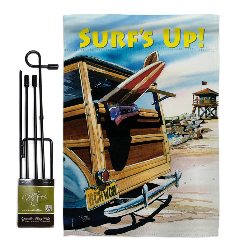 Ensemble de 2 faces 1 pi 6,5 po x 1 pi 1 po le soleil de beach wagon est amusant dans l’ensemble de 2 drapeaux en polyester