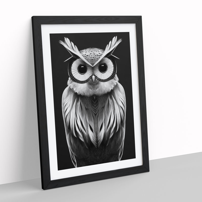 Owl in Monochrome No.6 - Framed Print, Black, 64cm H x 46cm W x 2cm D