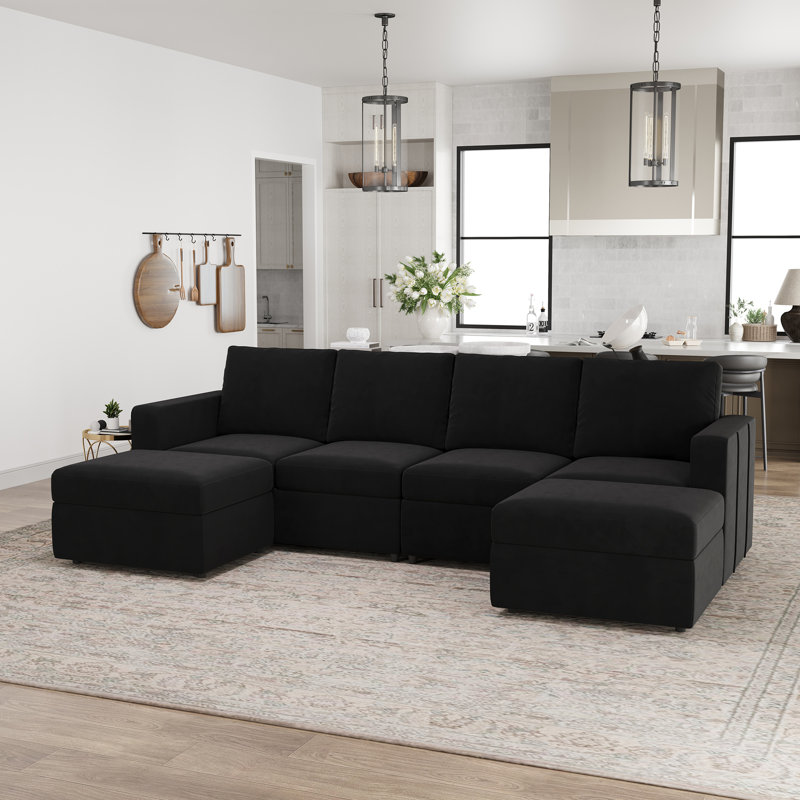 Canapé modulaire rembourré avec rangement Rafael, Black Velvet