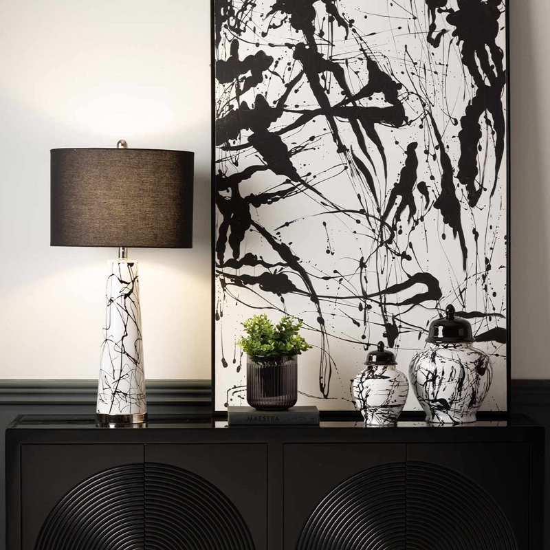 Landrienne 70cm Tall Table Lamp with Glass Base for Bedroom Furniture, Bedside Buffet Lamp with Linen Shade