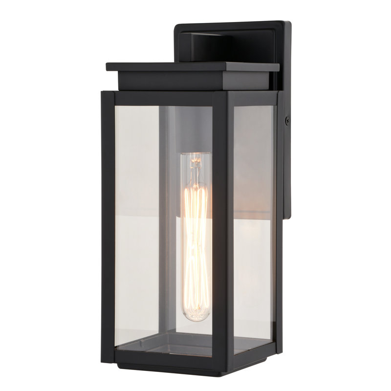 Applique murale d'extérieur 1 lumière noire matte 12,5 po Tametria en métal durable, abat-jour en verre transparent, compatible avec les DEL, compatible avec une porte d'entrée de patio ou de garage