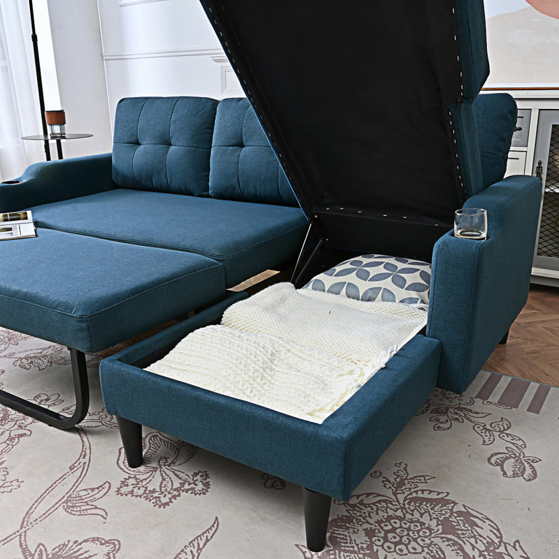 Sofa Bed With Storage, Blue Fabric