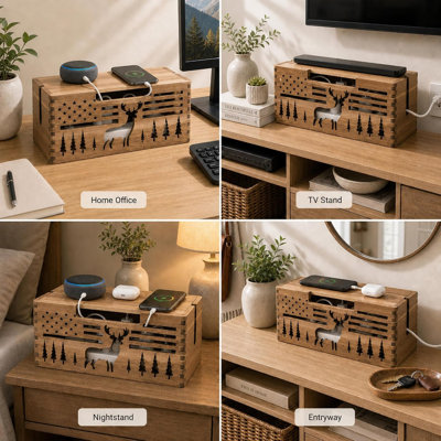 Wood Cable Management Box,Cord Hider ,Organizer for Power Strip