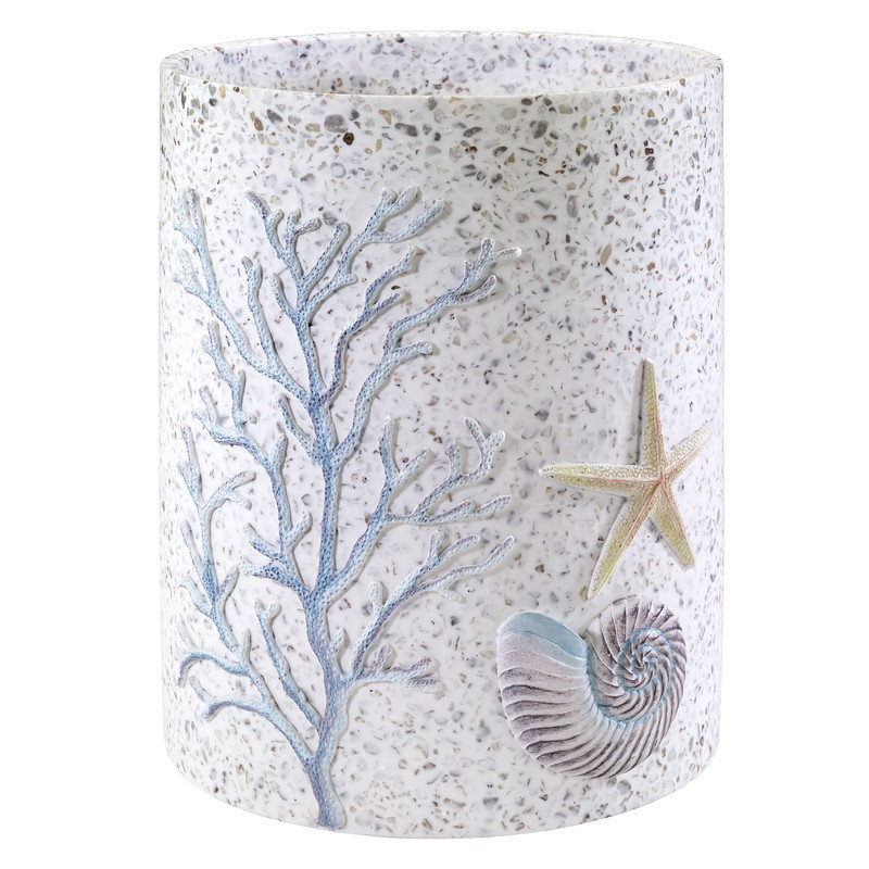 White Coastal Resin Wastebasket with Nautical Design