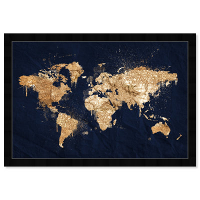 " Mapamundi Navy Gold Metallic World Splash Modern Blue "