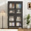 Armoire de rangement classique en métal avec 4 portes en verre et 4 tablettes