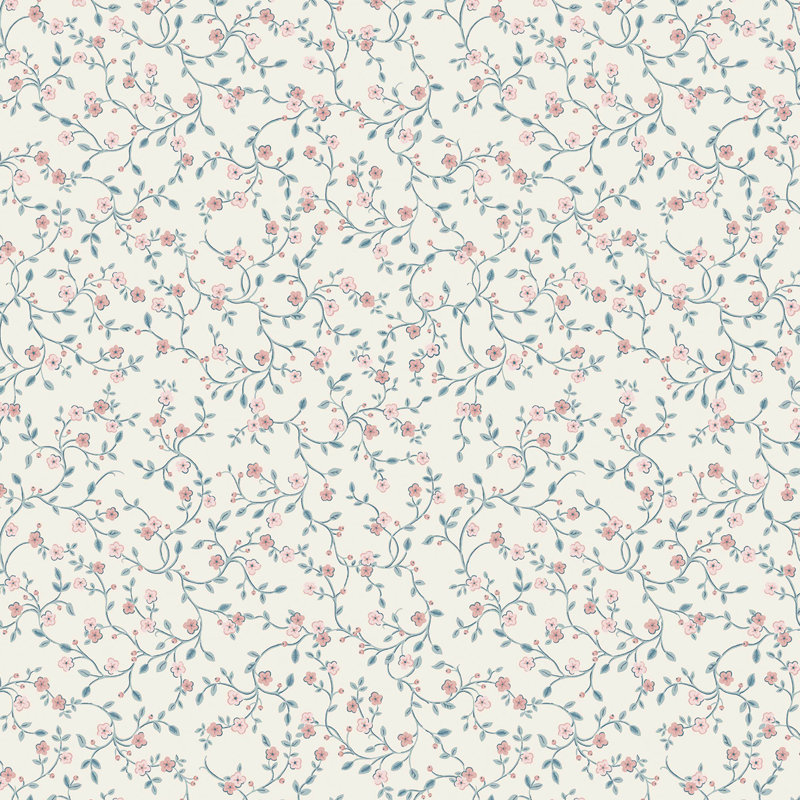 Laura Ashley Belncow Sprig Dark Duck Egg Blue Wallpaper