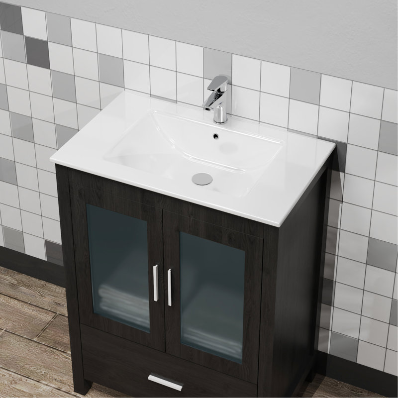 Lavabo encastré en céramique blanc 24 po pour meuble-lavabo 24 po, style contemporain, profondeur 23,6 po, blanc émaillé, design, profond, émaillé