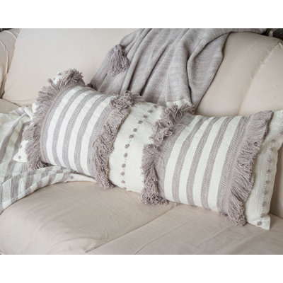 Fringed Cotton Throw Pillow