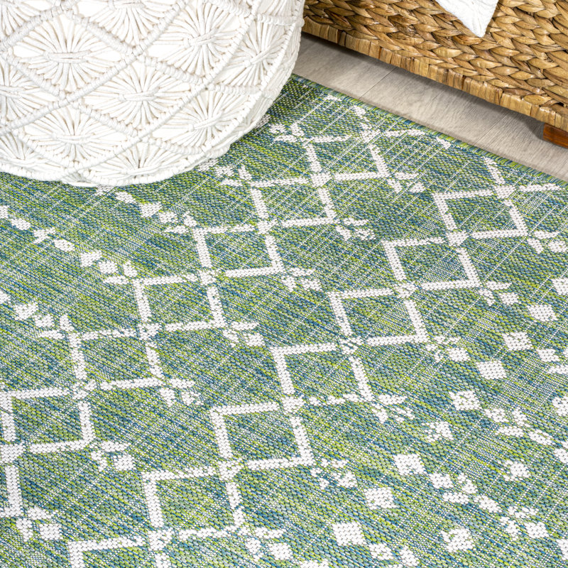 Crompton Moroccan Geometric Textured Weave Indoor/Outdoor Rug, Rectangle 9' x 12', Light Gray/Black