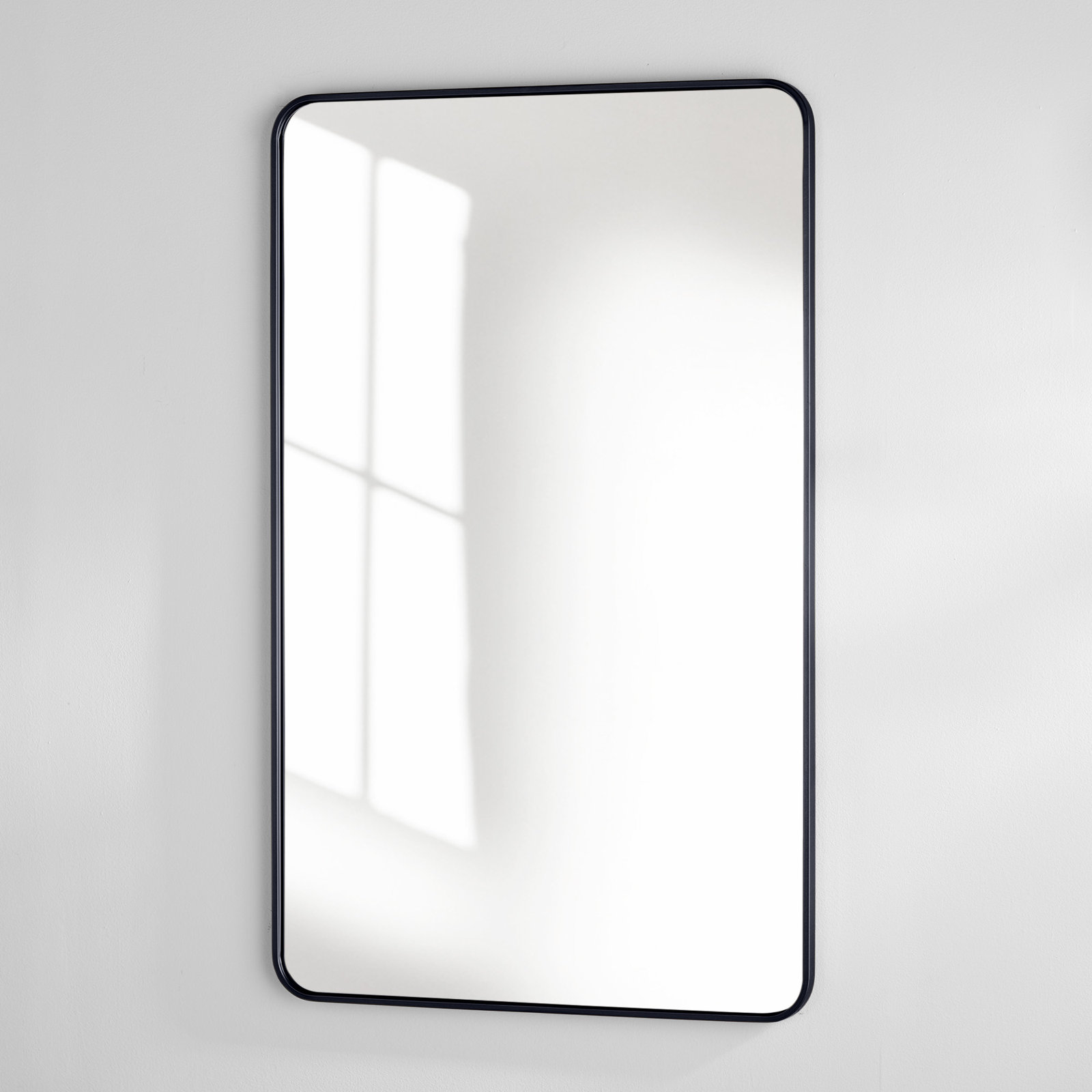 Sabine Metal Rounded Rectangle Wall Mirror, Black, 48" x 30"