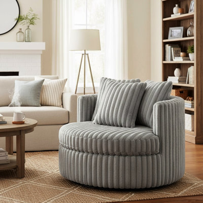 Fauteuil pivotant ultra large à ressorts, rotation à 360 degrés, siège à ressorts hélicoïdaux, largeur d'assise de 104 cm, base ronde confortable, entièrement assemblé.