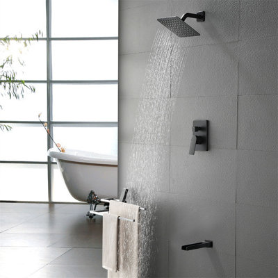 8-Inch Wall Mounted Shower System With Waterfall Tub Spout Single Handle Shower Faucet Set Modern Brass Shower Trim Kit With Rough-In Valve