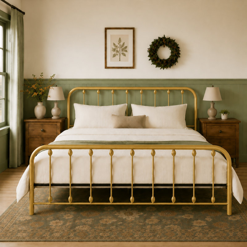 Keyesport Metal Platform Bed, King, Gold