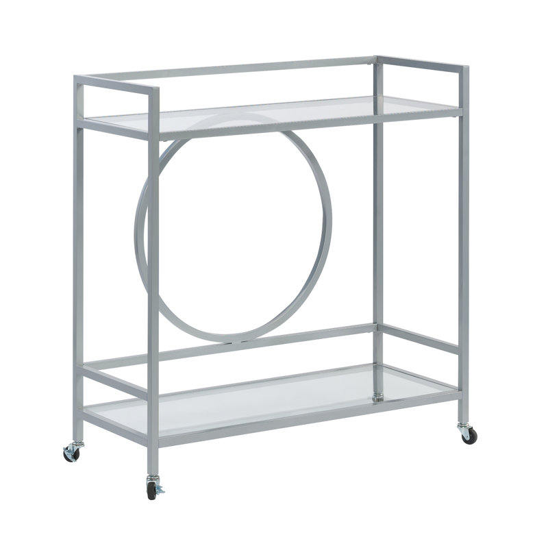 Chariot-bar contemporain avec 2 tablettes en verre (sans tabourets)