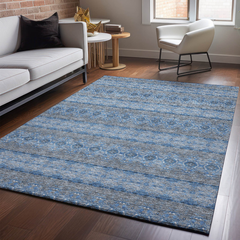 Tapis bleu marine Cerrito lavable à la machine de qualité supérieure, Rectangle 10 pi x 14 pi