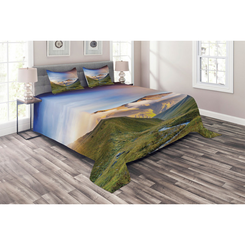 Landscape Rustic Polyester Coverlet, King Bedspread + 2 Shams