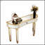 Console à miroir en demi-lune de 47 pouces avec verre cannelé et tiroir en cristal - Meuble-lavabo élégant pour les chambres et les vestiaires