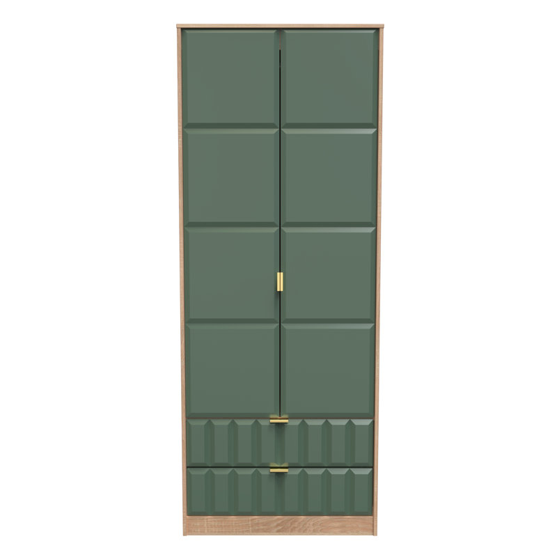 Fully Assembled 3 Door Wardrobe, 197cm H x 74cm W x 53cm D, Labrador Green/Bardolino Oak