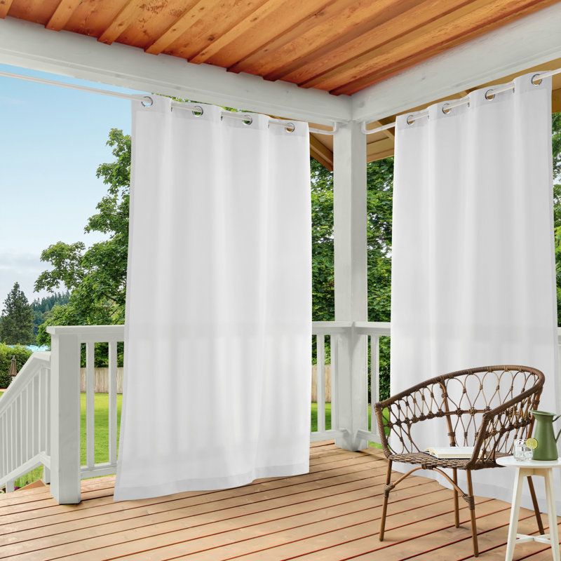 TOWN & COUNTRY BASICS Cabana Solid Indoor Outdoor Light Filtering Grommet Top Curtains 2-Pack Set, White, 54" W x 84" L