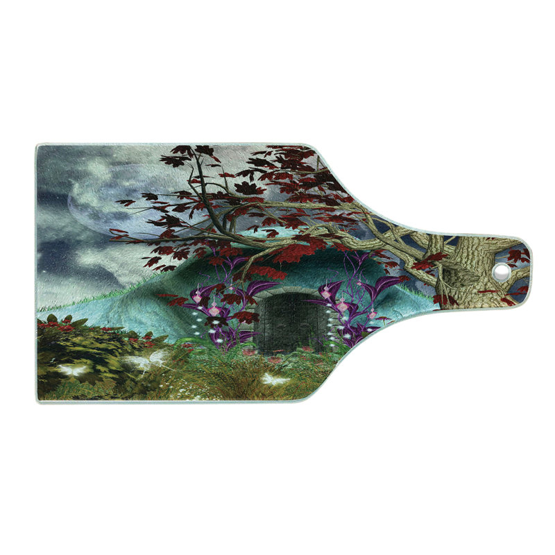 Ambesonne Forest Tempered Glass Cutting Board Abstract Goth Tree and Cave Multicolor