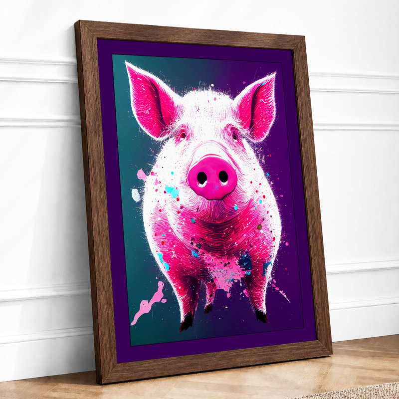 Pink Pig Pop Modern - Print, A4 - 29.7 x 21.0 cm, Walnut