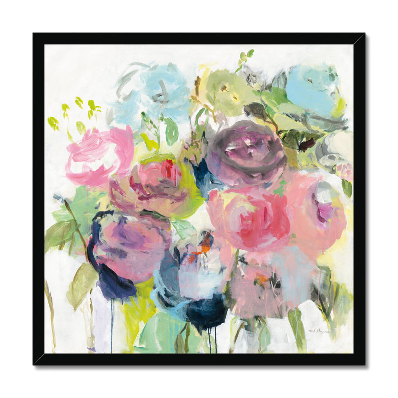 Bright Summer Peonies by Marilyn Hageman - Painting, 34cm H x 34cm W, Black Framed Paper Print