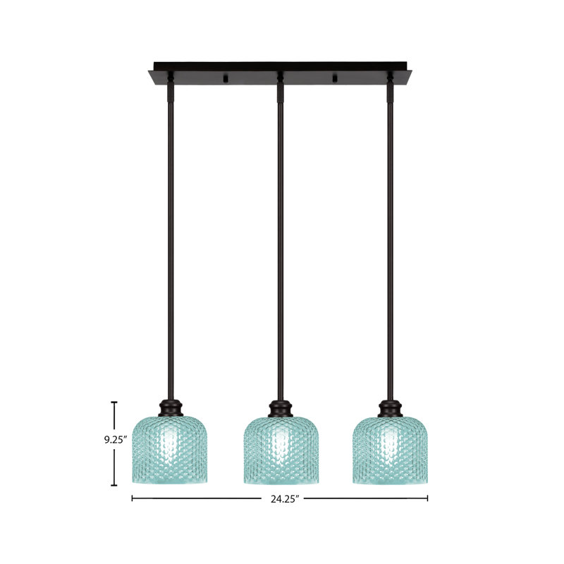 Luminaire suspendu linéaire à 3 lumières avec verre de 6 po Edge, Turquoise texturé, Espresso