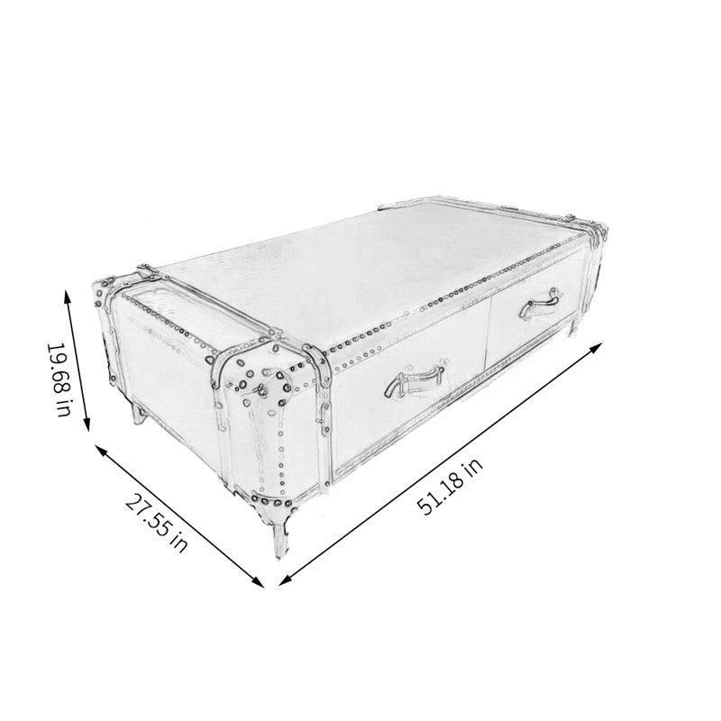 Table basse vintage en cuir avec structure en bois