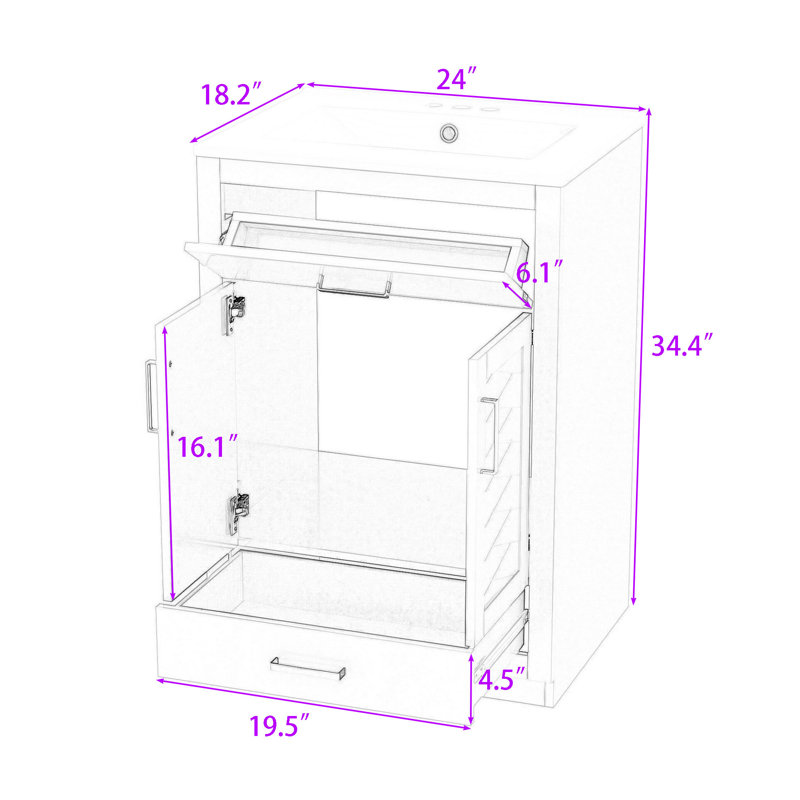 Meuble-lavabo de salle de bain avec lavabo intégré - conception peu encombrante, grand espace de rangement, Blanc