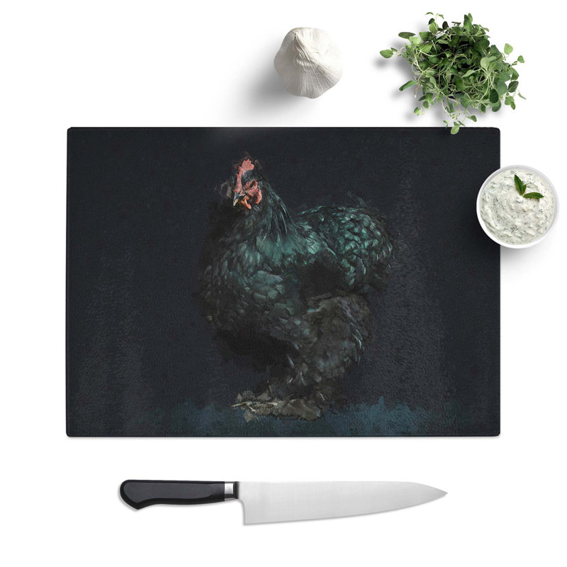 Tempered Glass Rooster Chopping Board, 39 cm W x 28.5 cm L