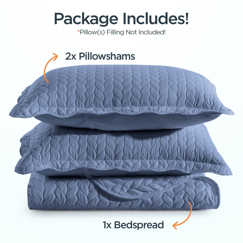 Embossed Microfiber Bedspread Set For California King – Oversized, Soft & Dust-Resistant, 3-Piece, Washed Blue