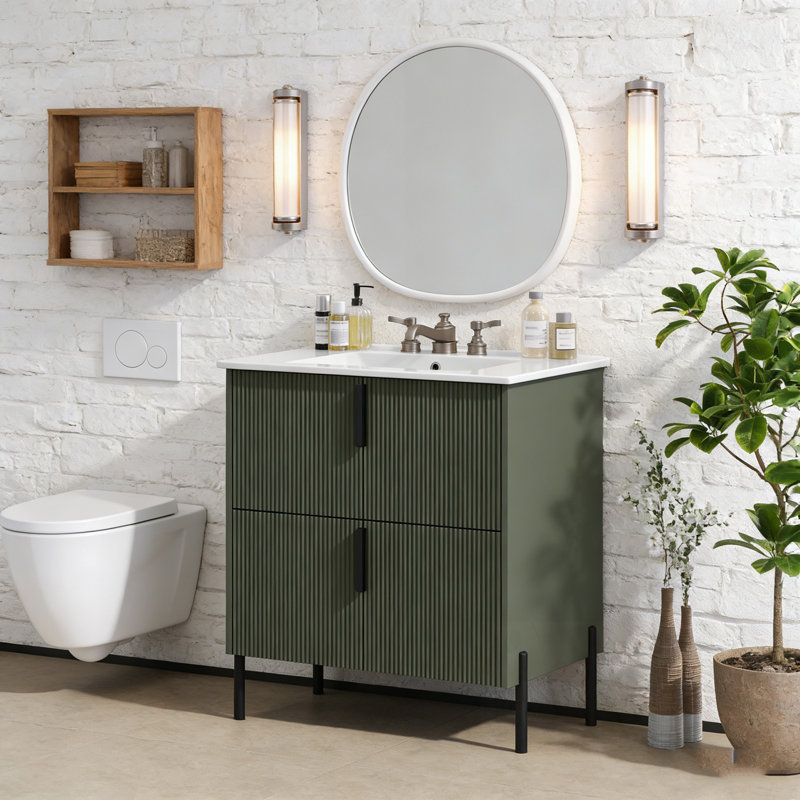 Meuble-lavabo avec lavabo et 2 tiroirs, Vert