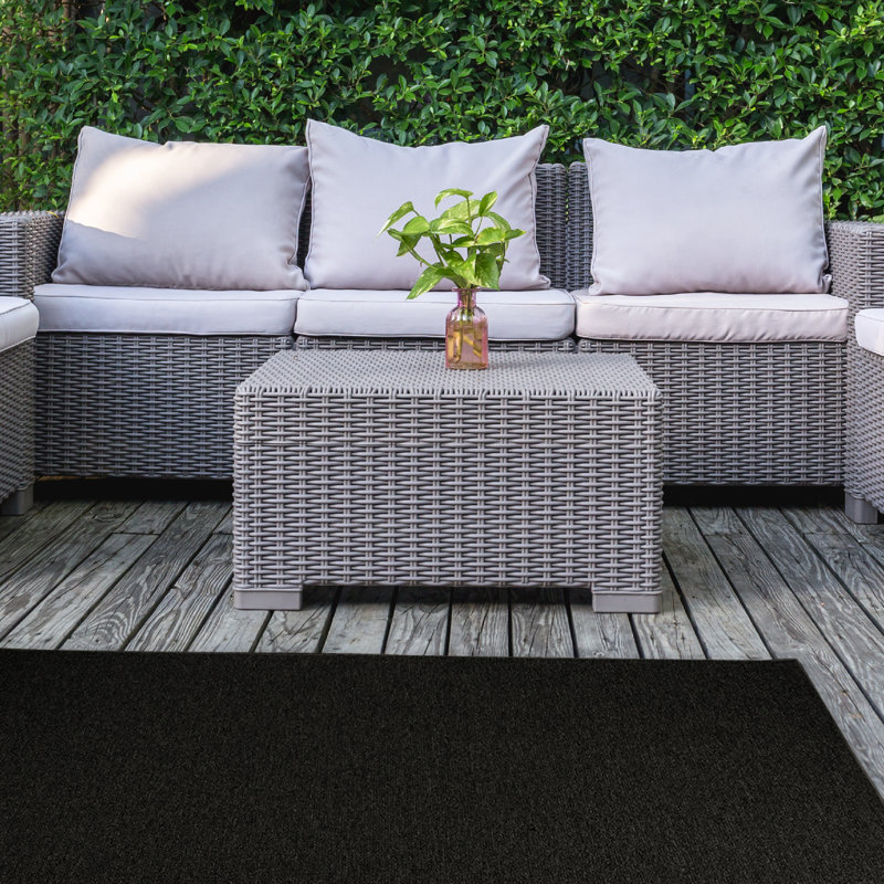 Indoor Outdoor Pet and Kids Friendly Solid Color Black Area Rugs, Stain & Fade Resistance,  Perfect for Patio, Deck, Picnic, Beach, Backyard, Event, Camping & Wedding Rug