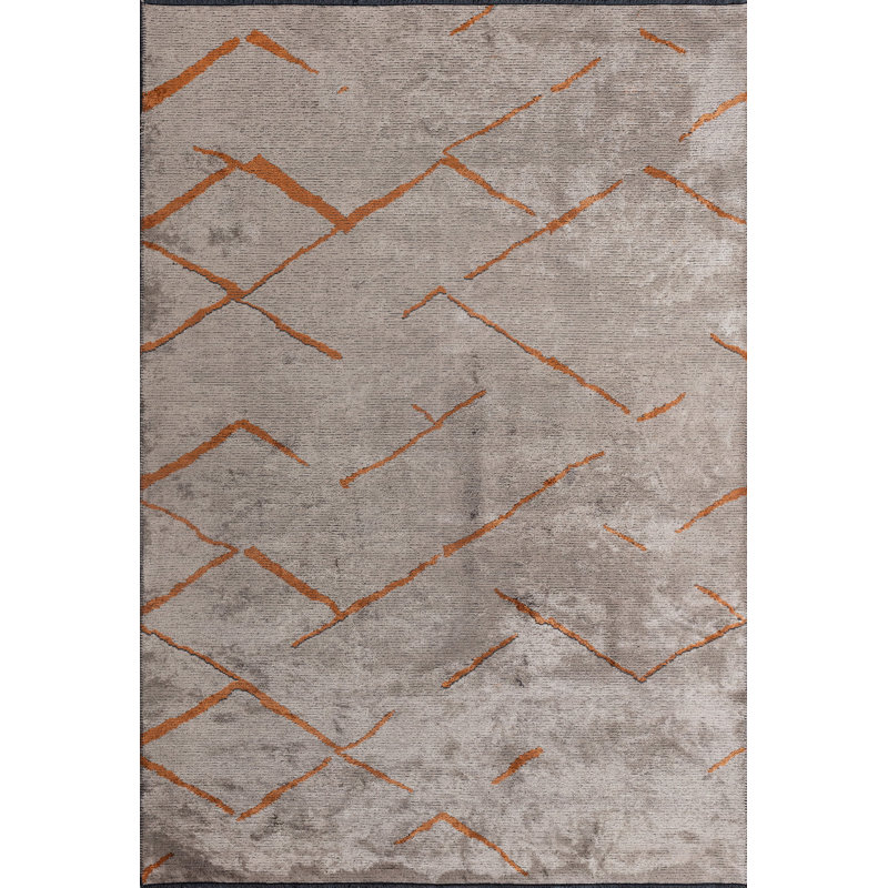 Orange/Beige/Gray Geometric Luxury Area Rug, Rectangle 7'10" x 9'10"