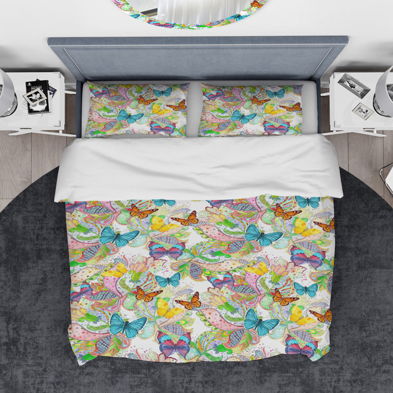 Ensemble de housse de couette designart colorée papillons avec magic flore