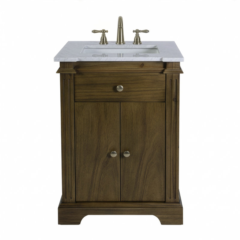 Meuble-lavabo en bois et marbre l 24 po Garza, brun, Brun