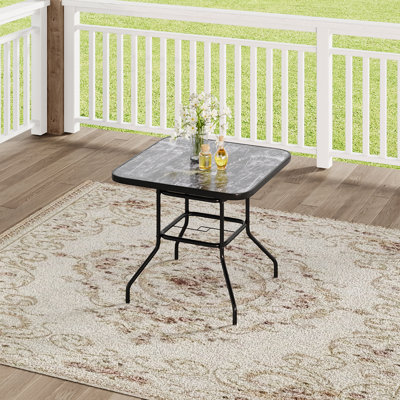 Brielynn Square Glass Steel Outdoor with Umbrella Hole Dining Table - 80 cm W 80 cm D