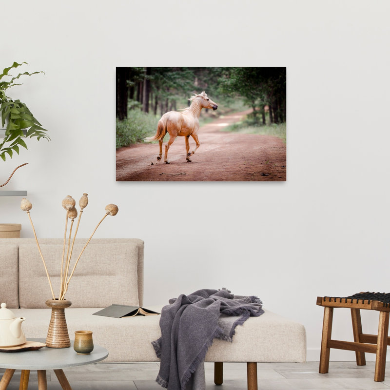 «Golden Horse Trot Abstract Contemporary Forest Forest», reproduction d'art mural, 24" H x 36" W