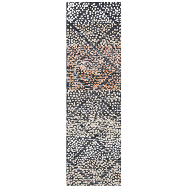 Tapis bleu marine / ivoire en laine Brashear, Tapis de couloir 2 pi 3 po x 8 pi