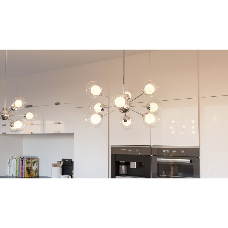 Optimist 9 Light Metal Dimmable Sputnik Chandelier, Polished Chrome